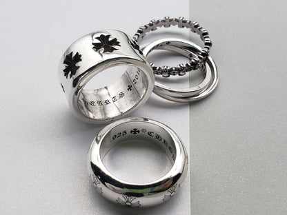 Chrome Silver Cross Flower Ring Collection, Gift Rings