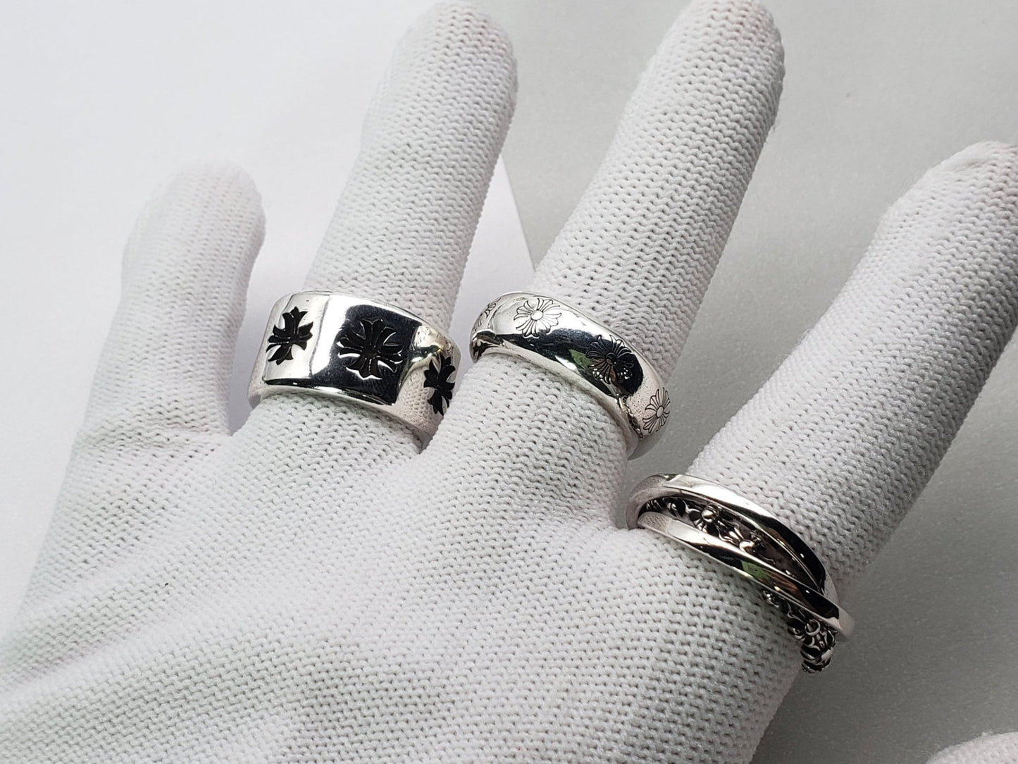 Chrome Silver Cross Flower Ring Collection, Gift Rings