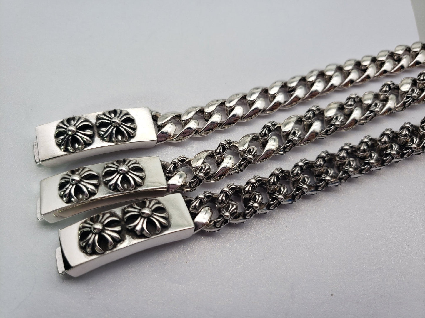 Chrome Design Double Cross Bracelet, Silver Bracelet