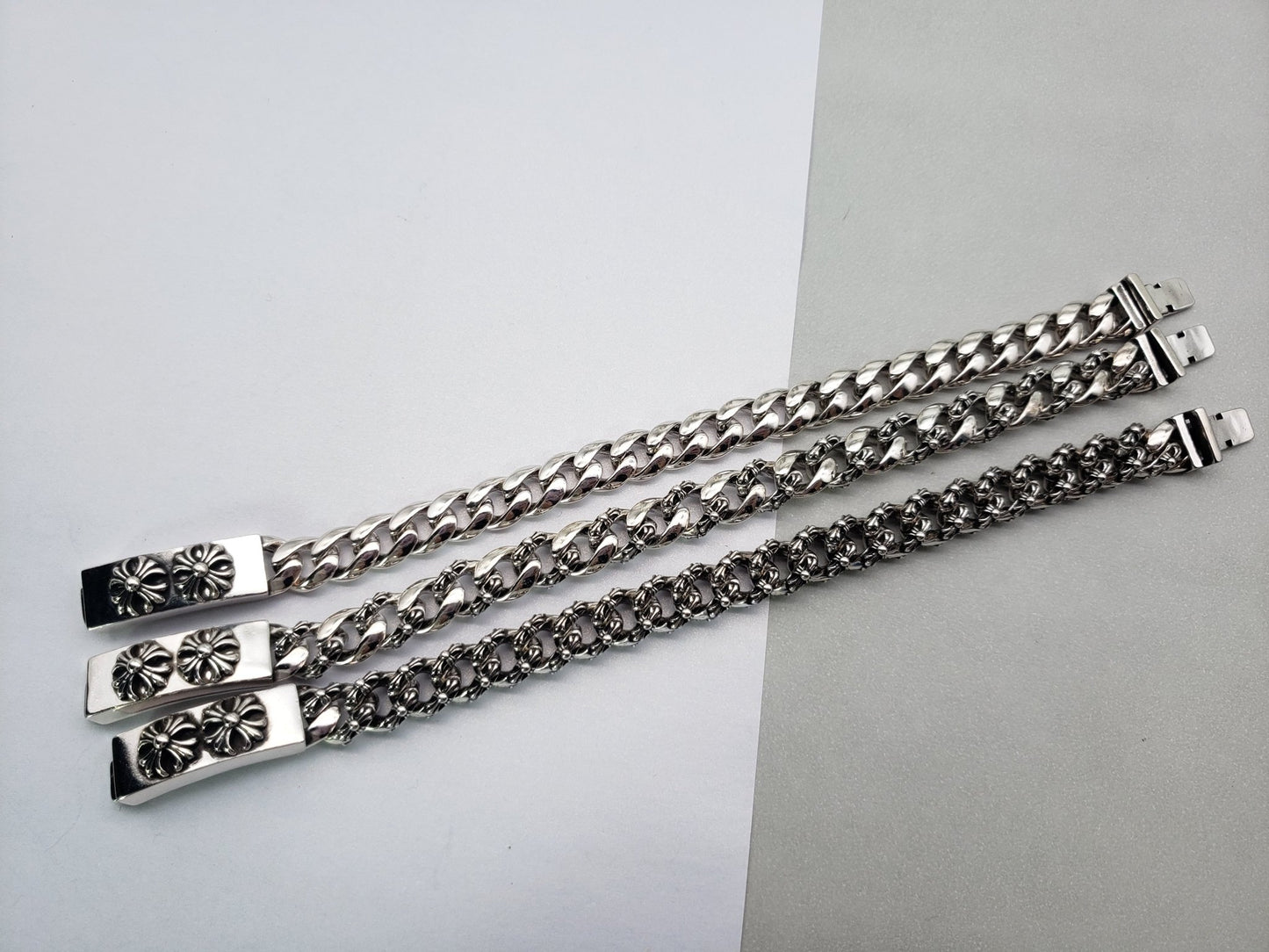 Chrome Design Double Cross Bracelet, Silver Bracelet