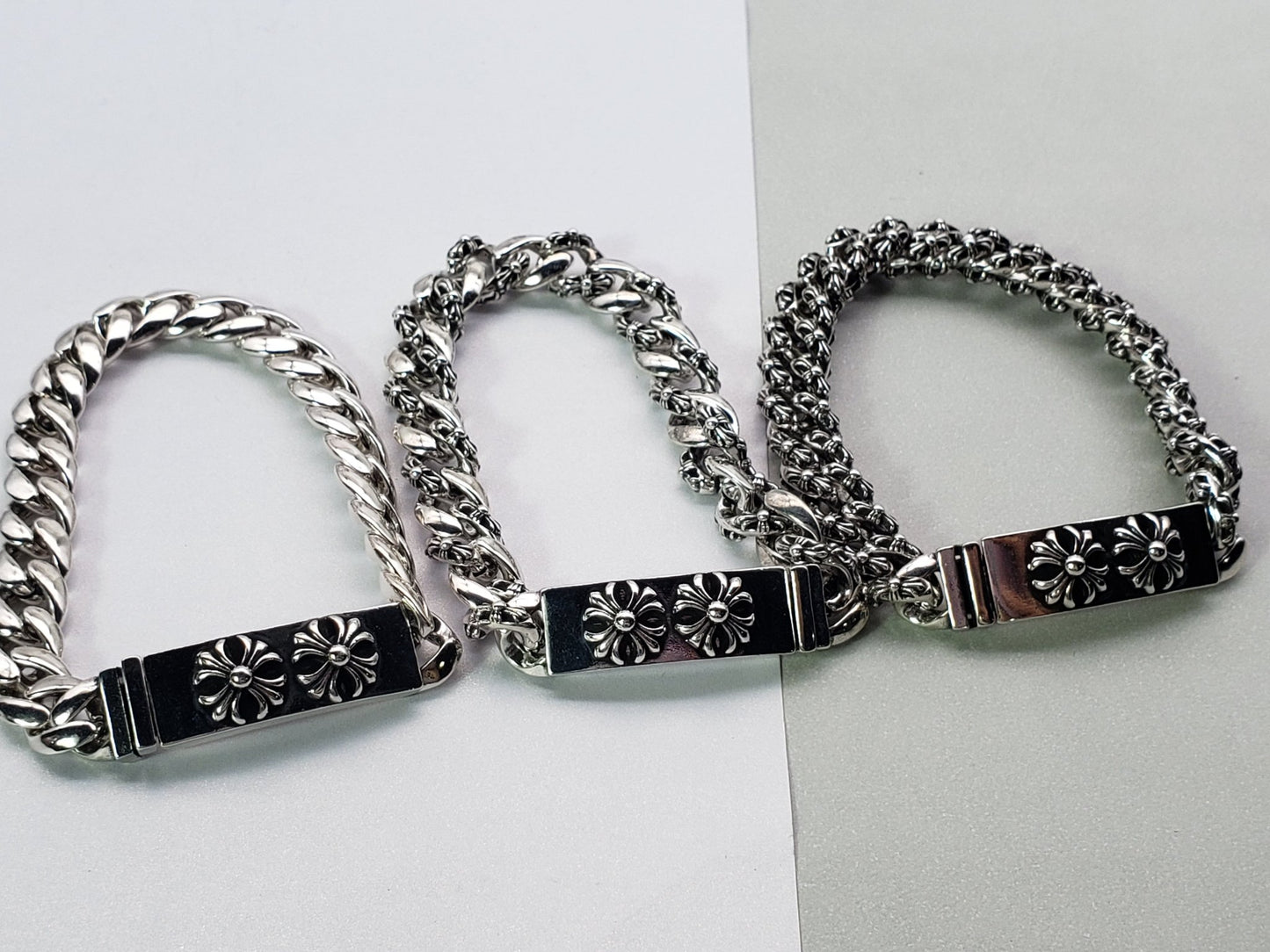 Chrome Design Double Cross Bracelet, Silver Bracelet