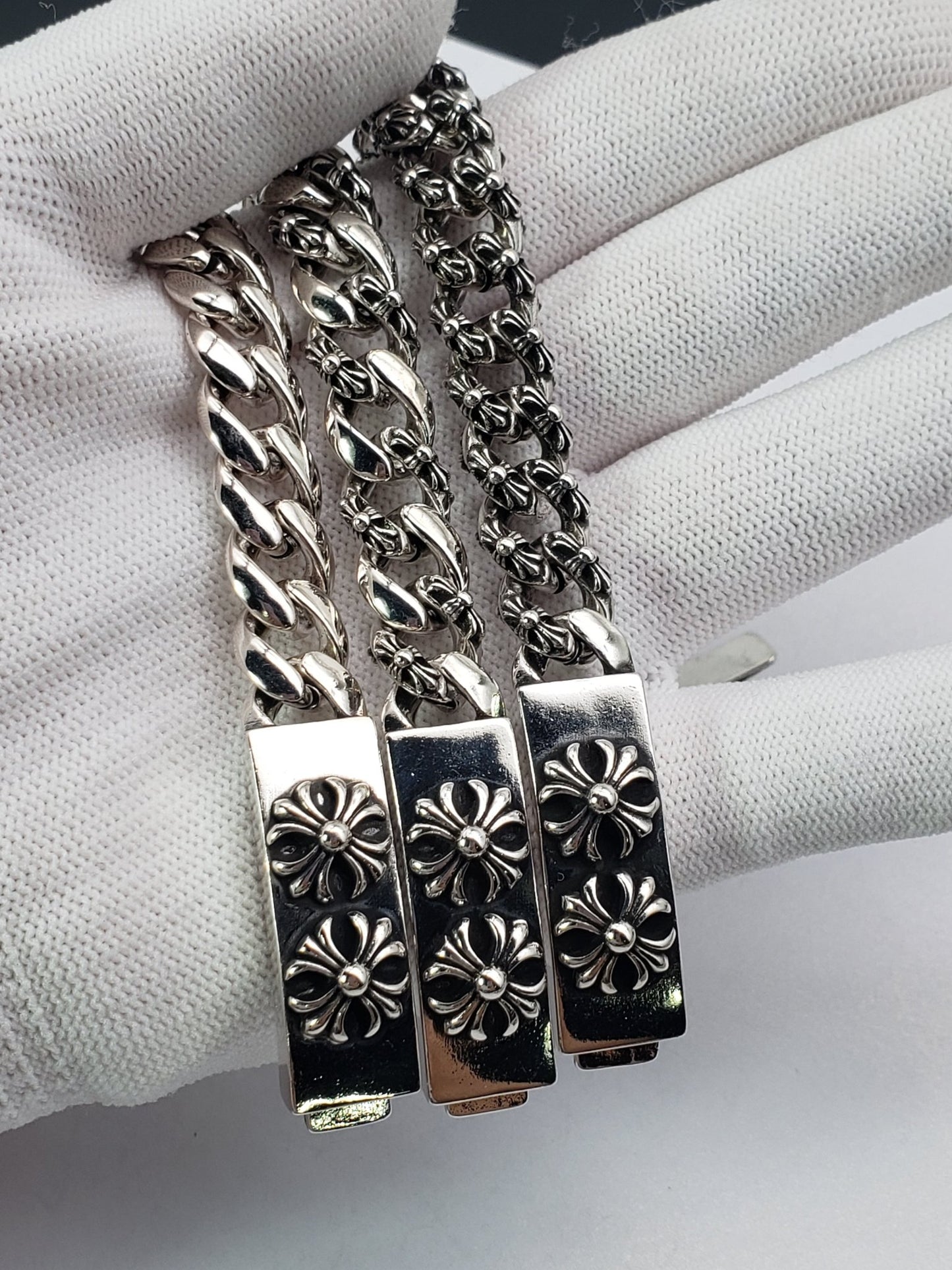 Chrome Design Silver Cross Flower Bracelet Collection