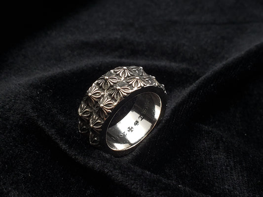 Chrome Design Two-Layer Full Cross Flower Ring