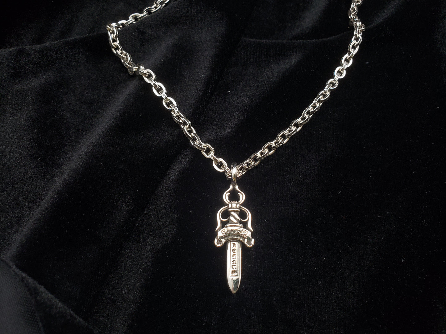 Chrome Medium Double-Sided Sword Necklace Pendant