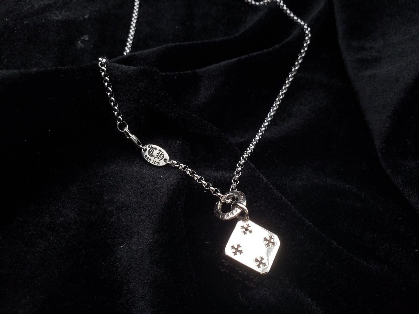 Chrome Dice Pendant 55cm Necklace,Streetwear