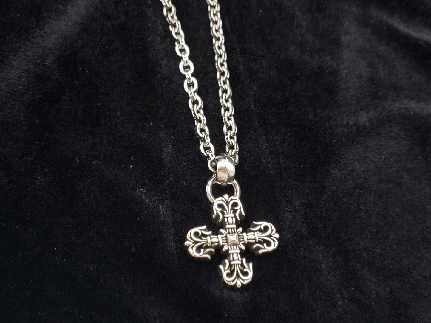 Chrome Design Flame Cross Necklace