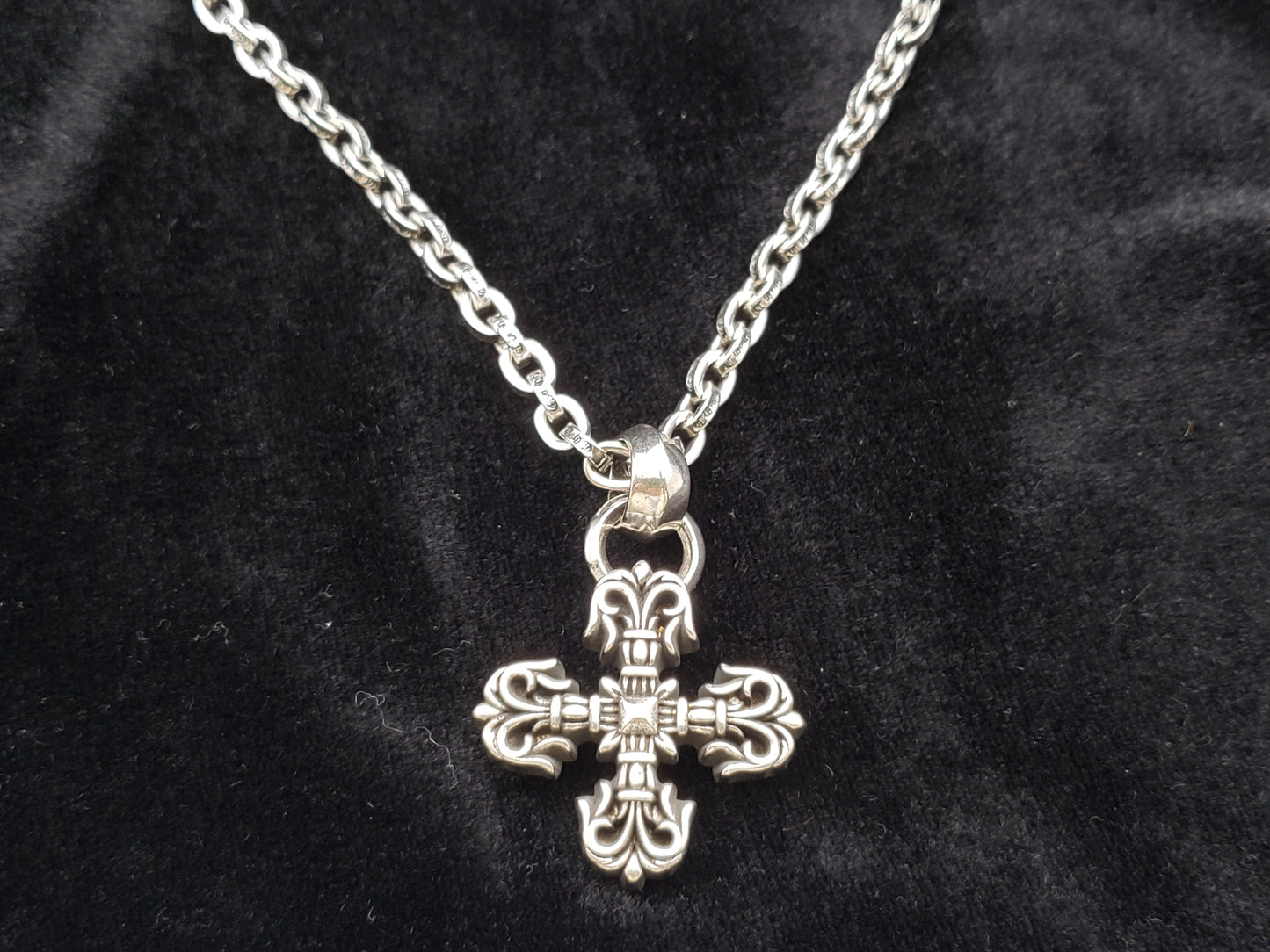 Chrome Design Flame Cross Necklace