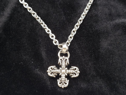 Chrome Design Flame Cross Necklace