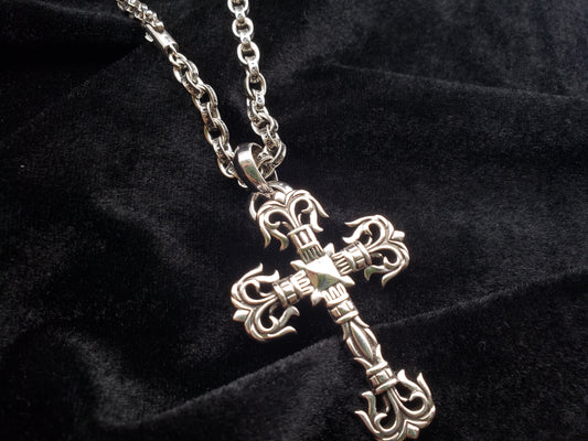 Chrome Design Big Flame Cross Necklace