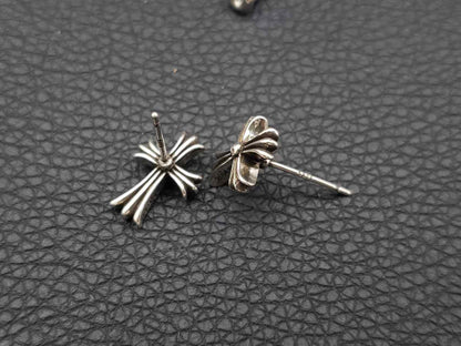 Chrome Inspired Round Cross Long Stud Earrings