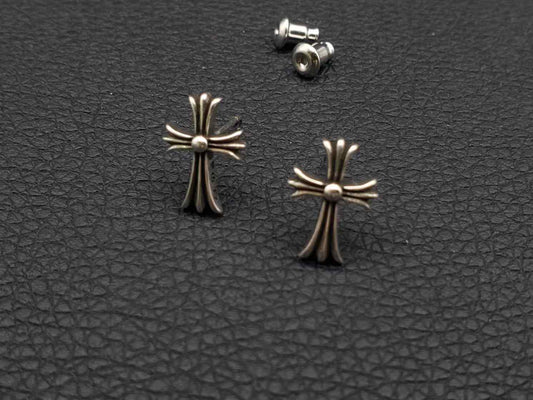 Chrome Inspired Round Cross Long Stud Earrings