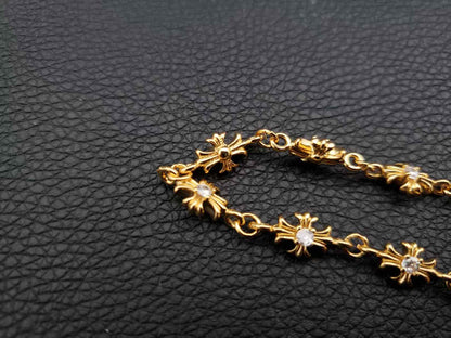 Chrome Jewels Bracelet, Golden Cross Flower Bracelet with Diamond