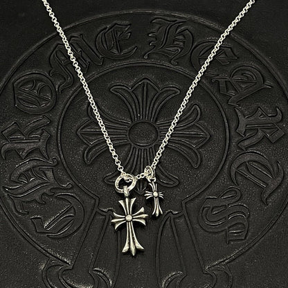 Chrome Jewels No Diamond Double Cross Necklace