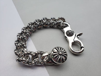 Chrome Design Lobster Clasp Large Bracelet, Cross Glossy Bracelet