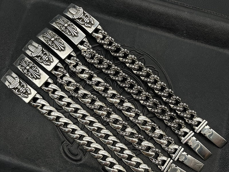 Chrome Design Men's Chunkey Bracelet, Vintage Long Cross Bracelet