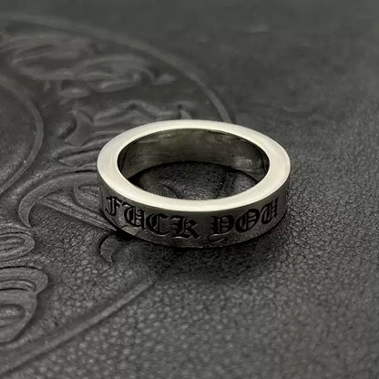 Chrome Classic Silver Rings, FU*K YOU Engraved Rings