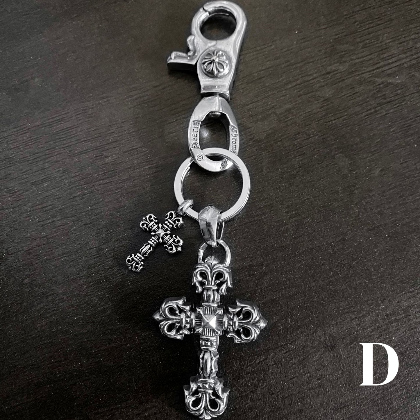 Chrome Jewelry Fashion Keychain, Thai Silver Cross Anchor Heart Sword Lobster Buckle