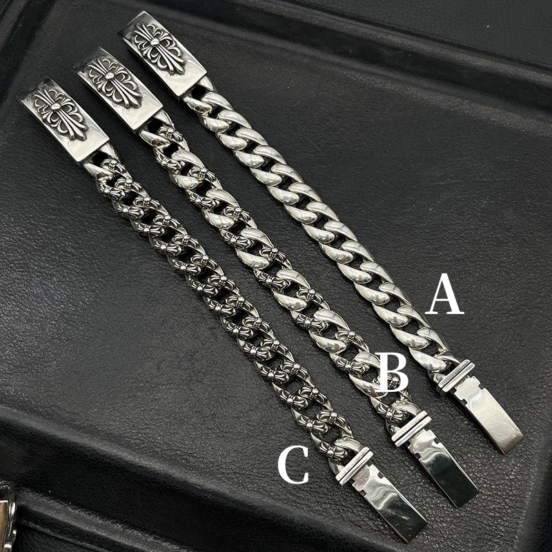 Chrome Design Men's Chunkey Bracelet, Vintage Long Cross Bracelet