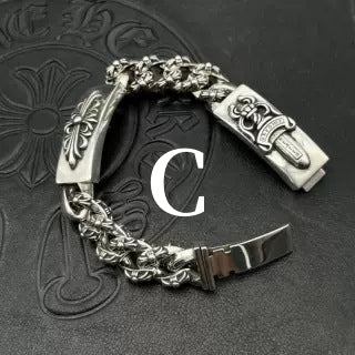 Chrome Design Men's Bracelet with Sword and Cross