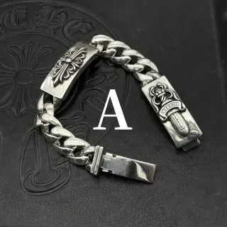 Chrome Design Men's Bracelet with Sword and Cross