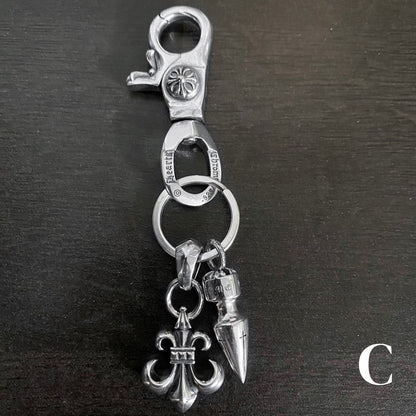 Chrome Jewelry Fashion Keychain, Thai Silver Cross Anchor Heart Sword Lobster Buckle