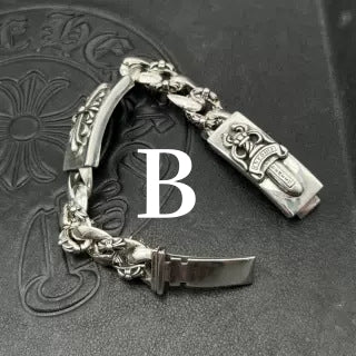 Chrome Design Men's Bracelet with Sword and Cross