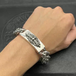 Chrome Design Men's Chunkey Bracelet, Vintage Long Cross Bracelet