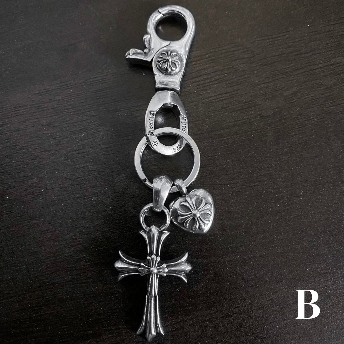 Chrome Jewelry Fashion Keychain, Thai Silver Cross Anchor Heart Sword Lobster Buckle