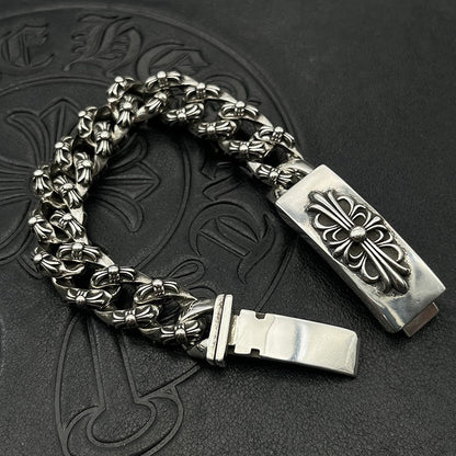 Chrome Design Men's Chunkey Bracelet, Vintage Long Cross Bracelet