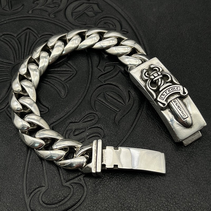 Chrome Design Men's Chunkey Bracelet, Vintage Long Cross Bracelet