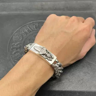 Chrome Design Men's Bracelet with Sword and Cross