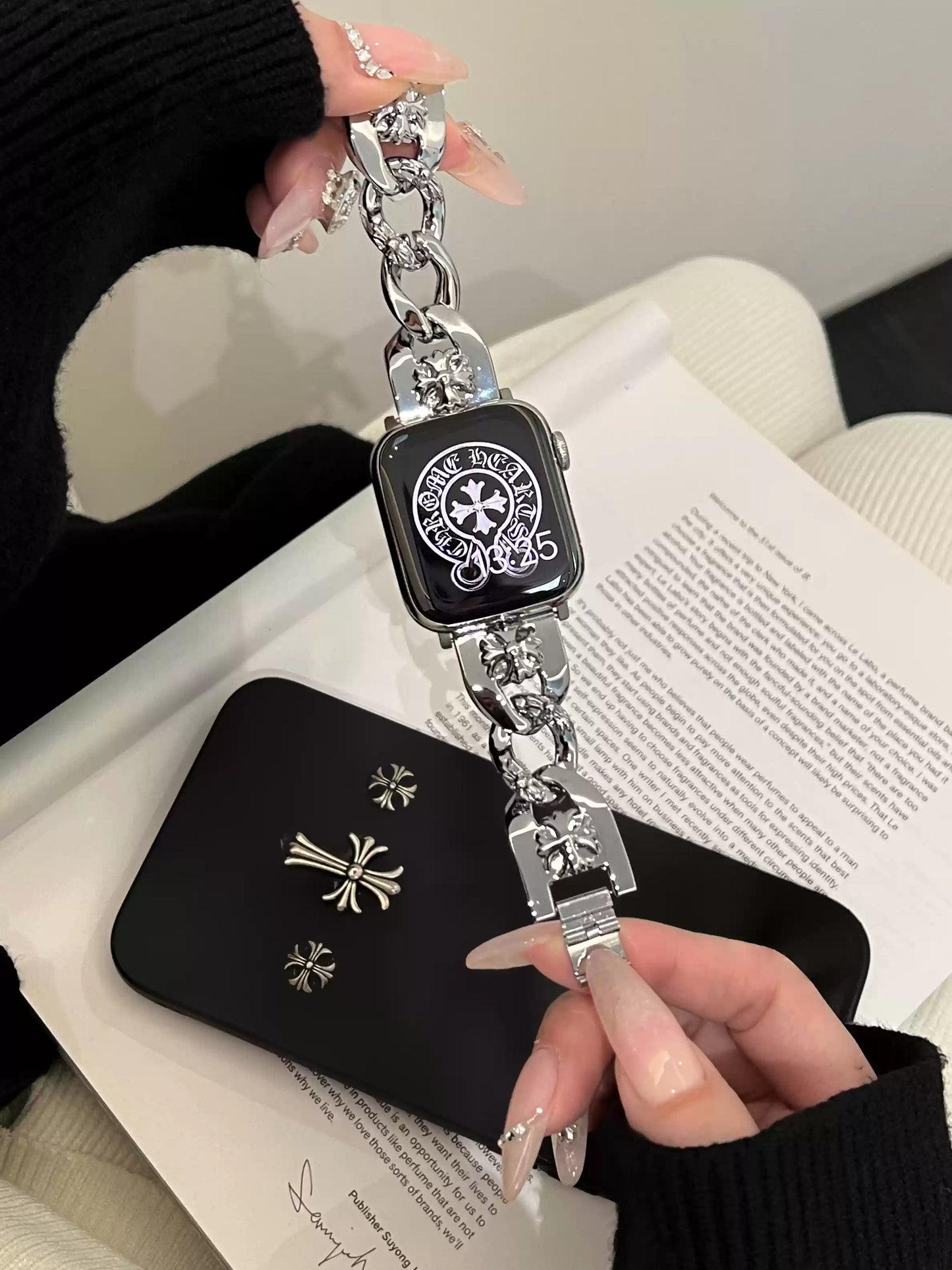 Chrome Vintage Cross Metal Chain Apple Watch Strap