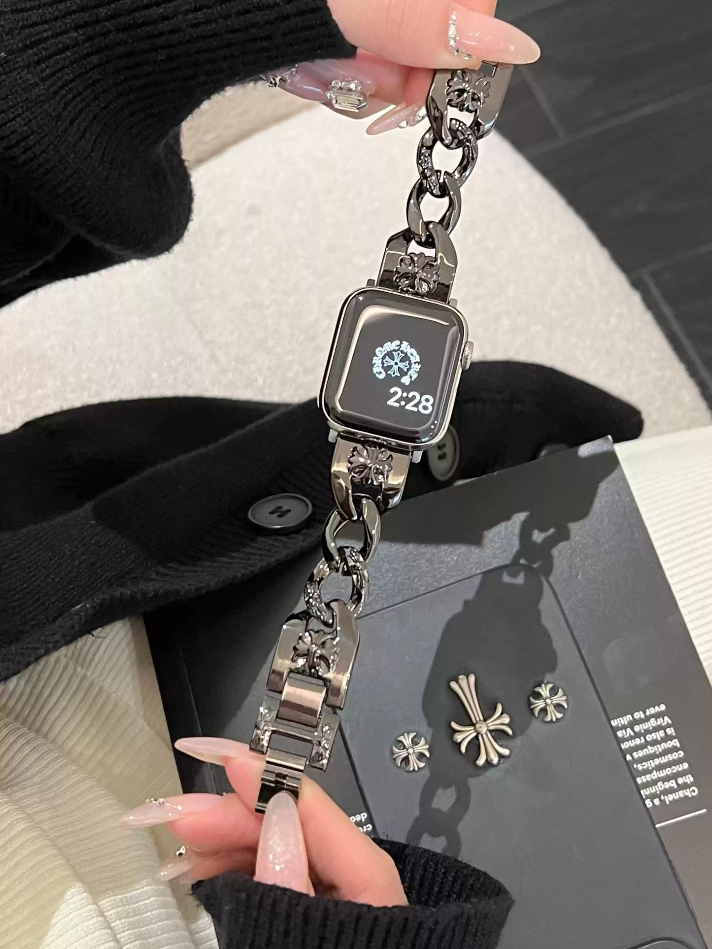 Chrome Vintage Cross Metal Chain Apple Watch Strap