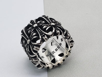 Chrome Jewelry Cross Ring, Hip Hop Rings, Chunky Gothic Ring, Black Diamond Ring