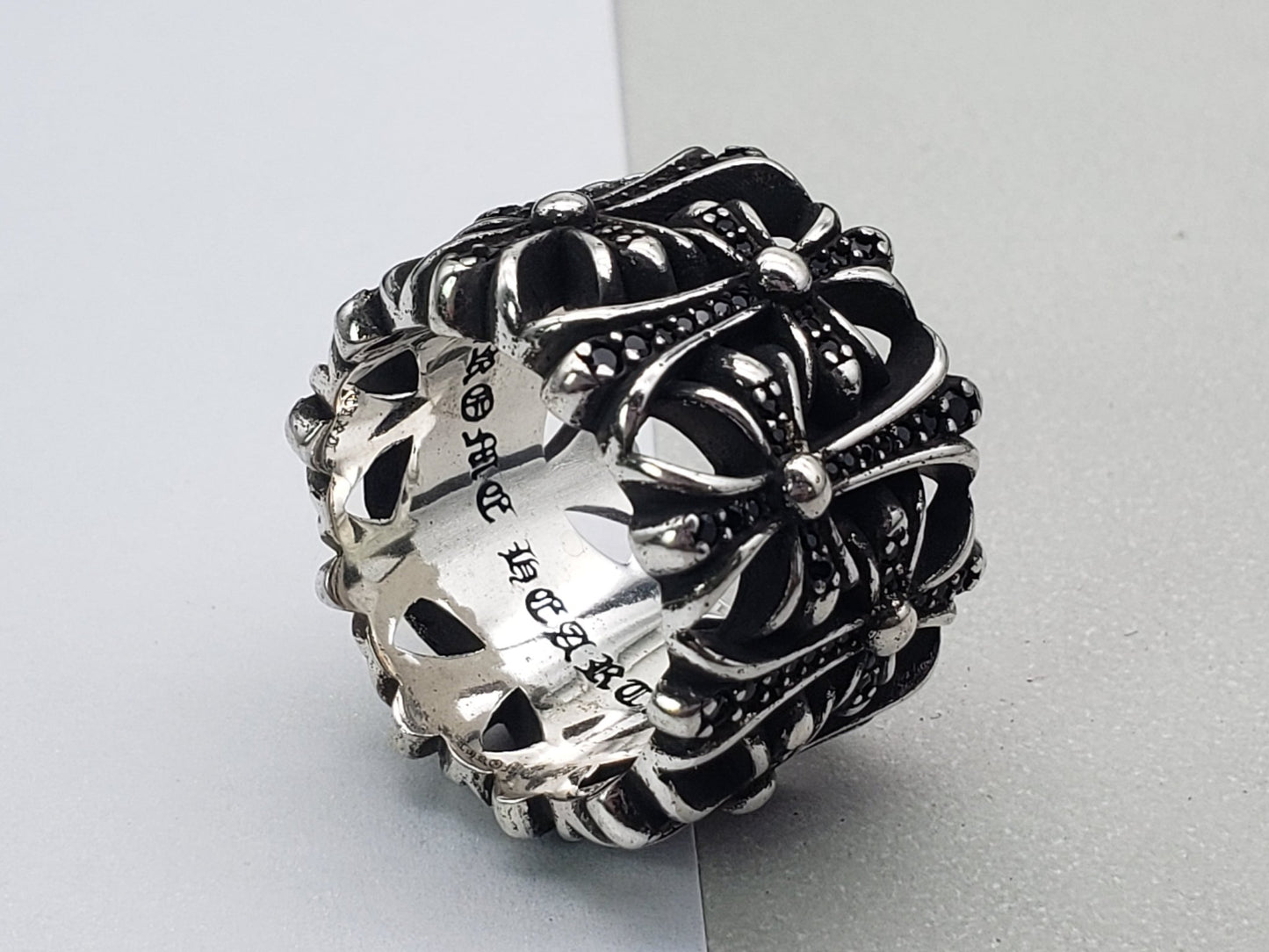 Chrome Jewelry Cross Ring, Hip Hop Rings, Chunky Gothic Ring, Black Diamond Ring