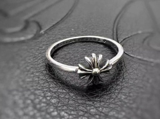 Chrome Jewelry Cross Flower Rings,Thin Gothic Ring, Women Ring