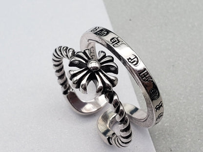 Chrome Design Double Open Ring Retro Hollow Cross Flower