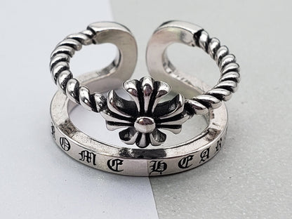 Chrome Design Double Open Ring Retro Hollow Cross Flower