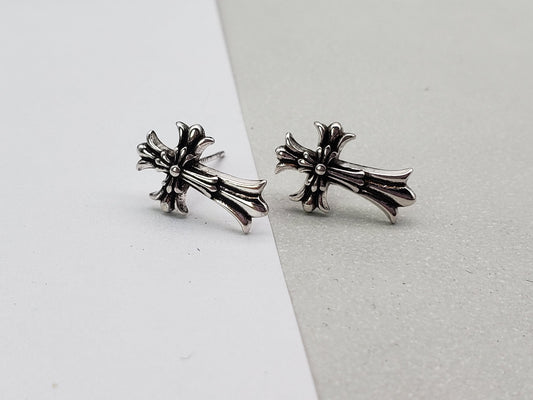 Chrome jewels Earrings,Cross Flower Earrings,  A Pair of Stud Earrings