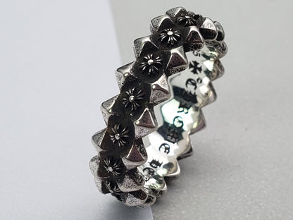 Chrome Jewelry Rings, Studded Cross Flower Ring