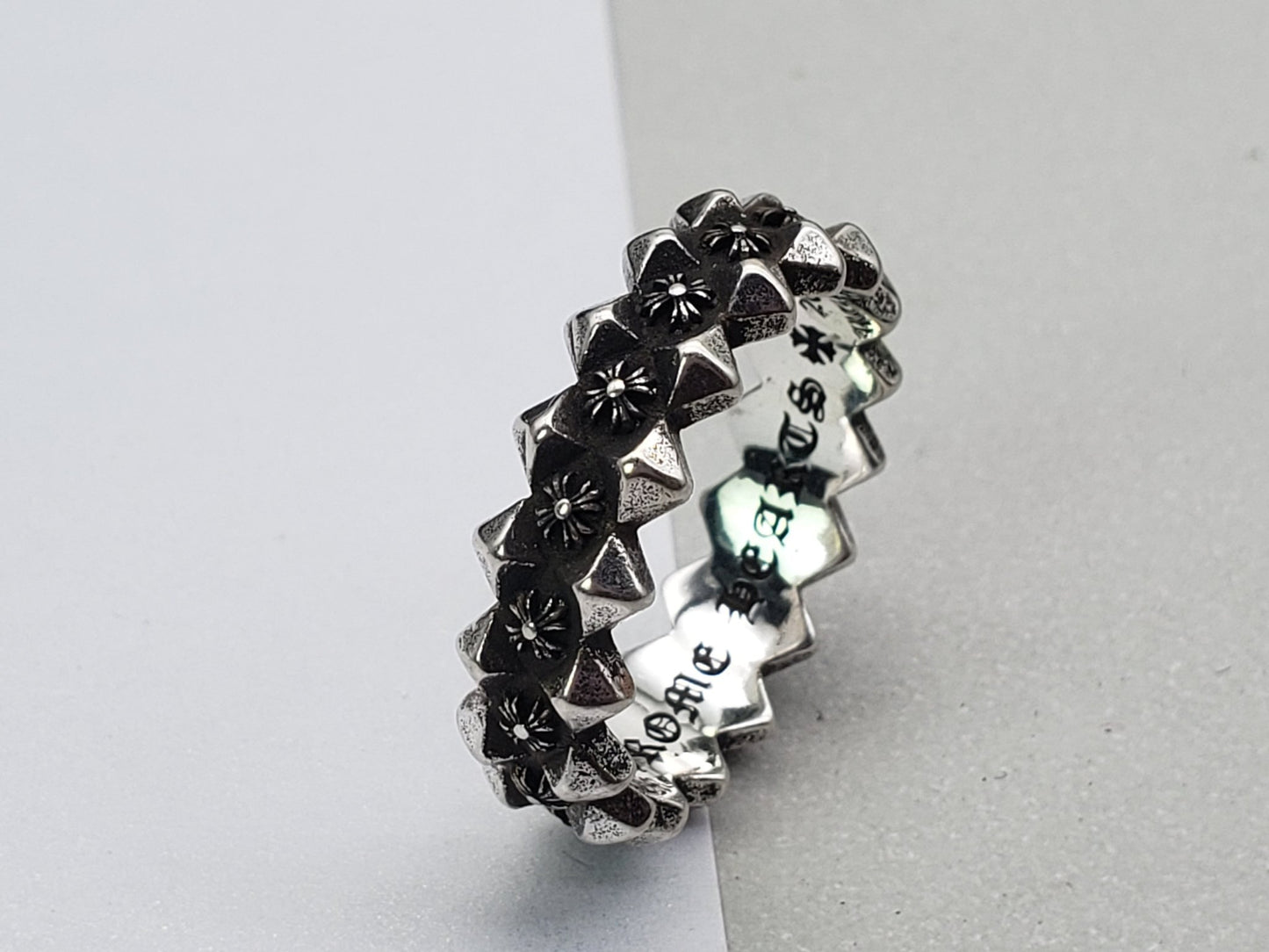 Chrome Jewelry Rings, Studded Cross Flower Ring